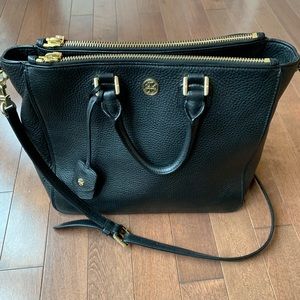 Tory Burch black peddled leather satchel